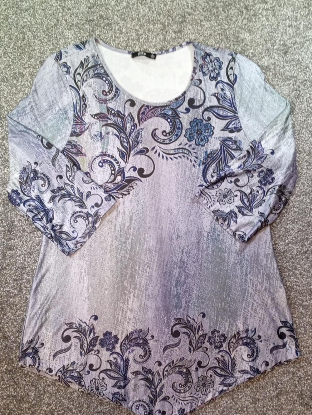 Purple Floral Scroll Scoop Neck Tunic Top